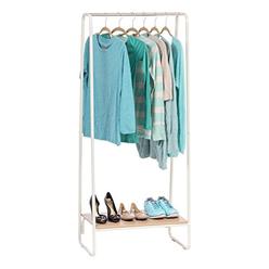 IRIS Clothing Rack, Small Clothes Rack with Wood Shelf, Freestanding Clothing Rack, Easy to Assemble Small Garment Rack, Standin