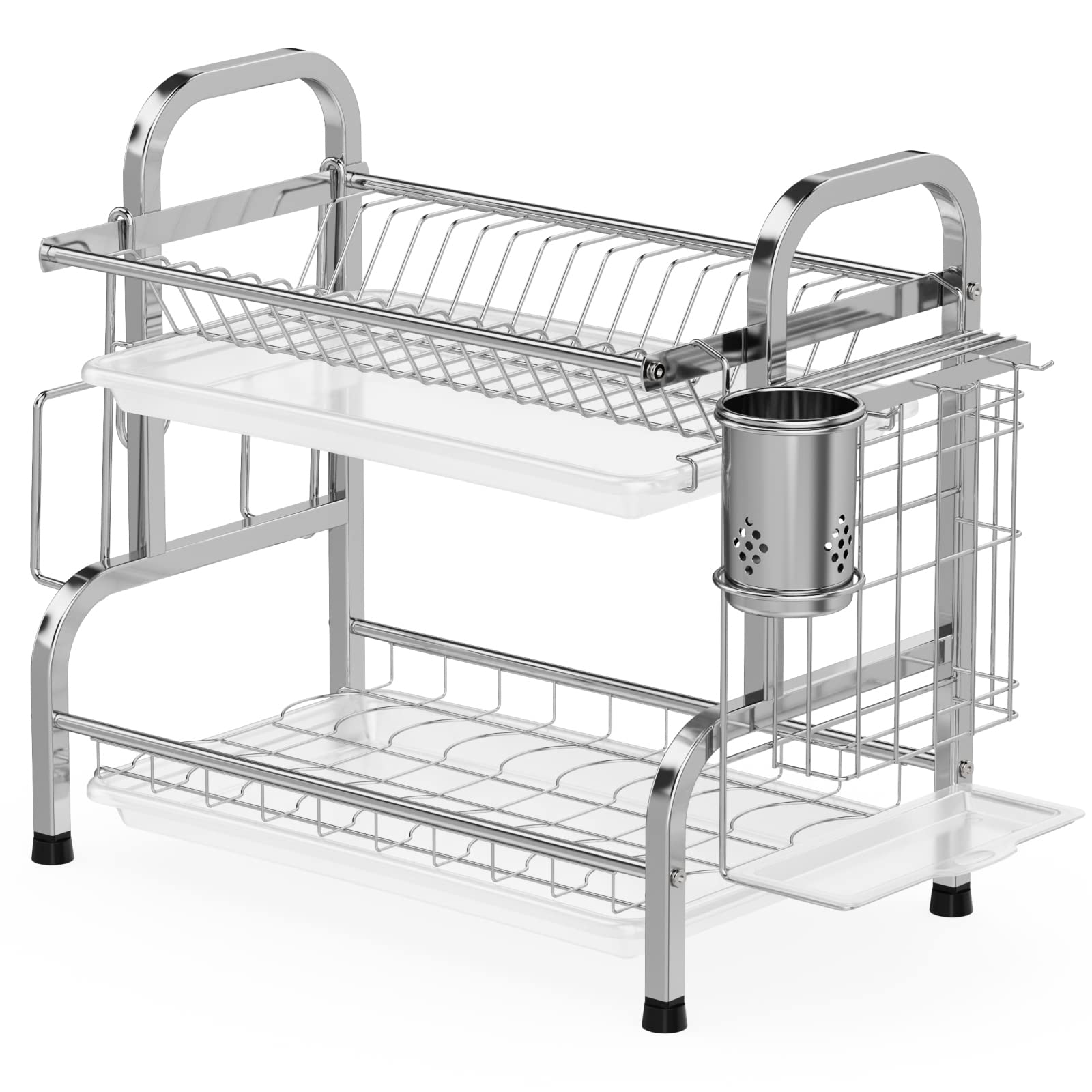 iSPECLE Dish Drying Rack, iSPEcLE 304 Stainless Steel 2-Tier Dish Rack with Utensil Holder, cutting Board Holder and Dish Drainer for Ki