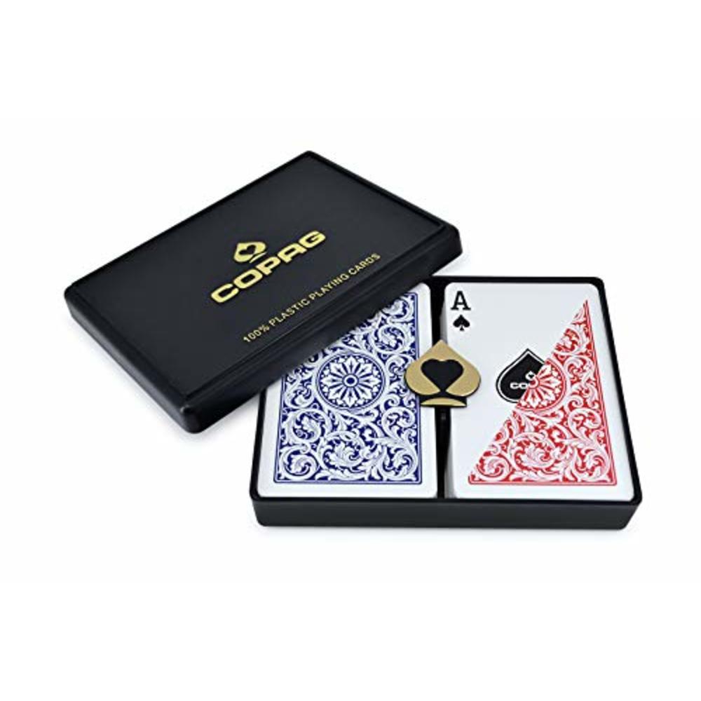 Copag Cards Copag 1546 Design 100% Plastic Playing Cards, Bridge Size Regular Index Red/Blue Double Deck Set