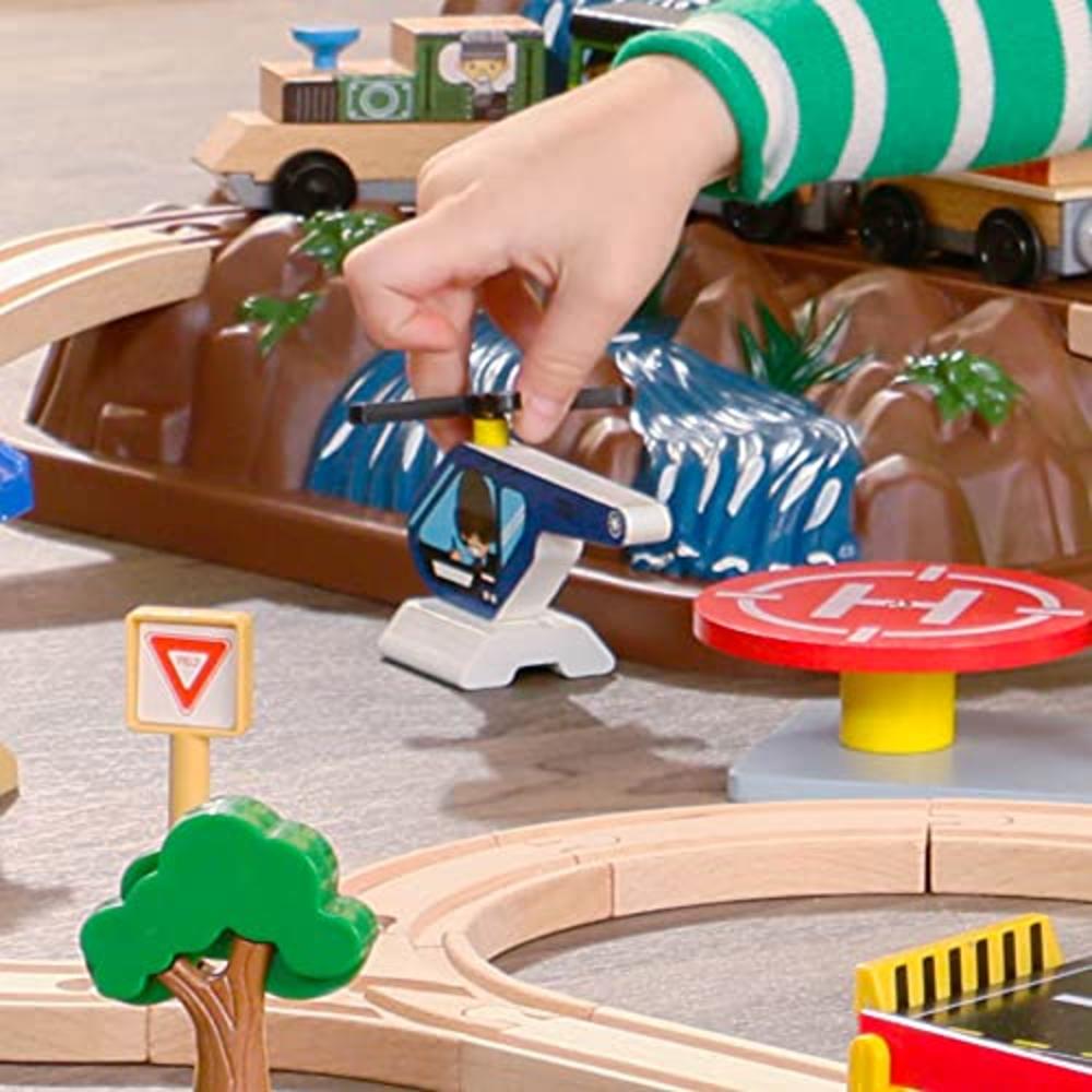 KidKraft Bucket Top Mountain Train Set with 61 Pieces, Magnetic Train, Wooden Tracks and Storage, Gift for Ages 3+