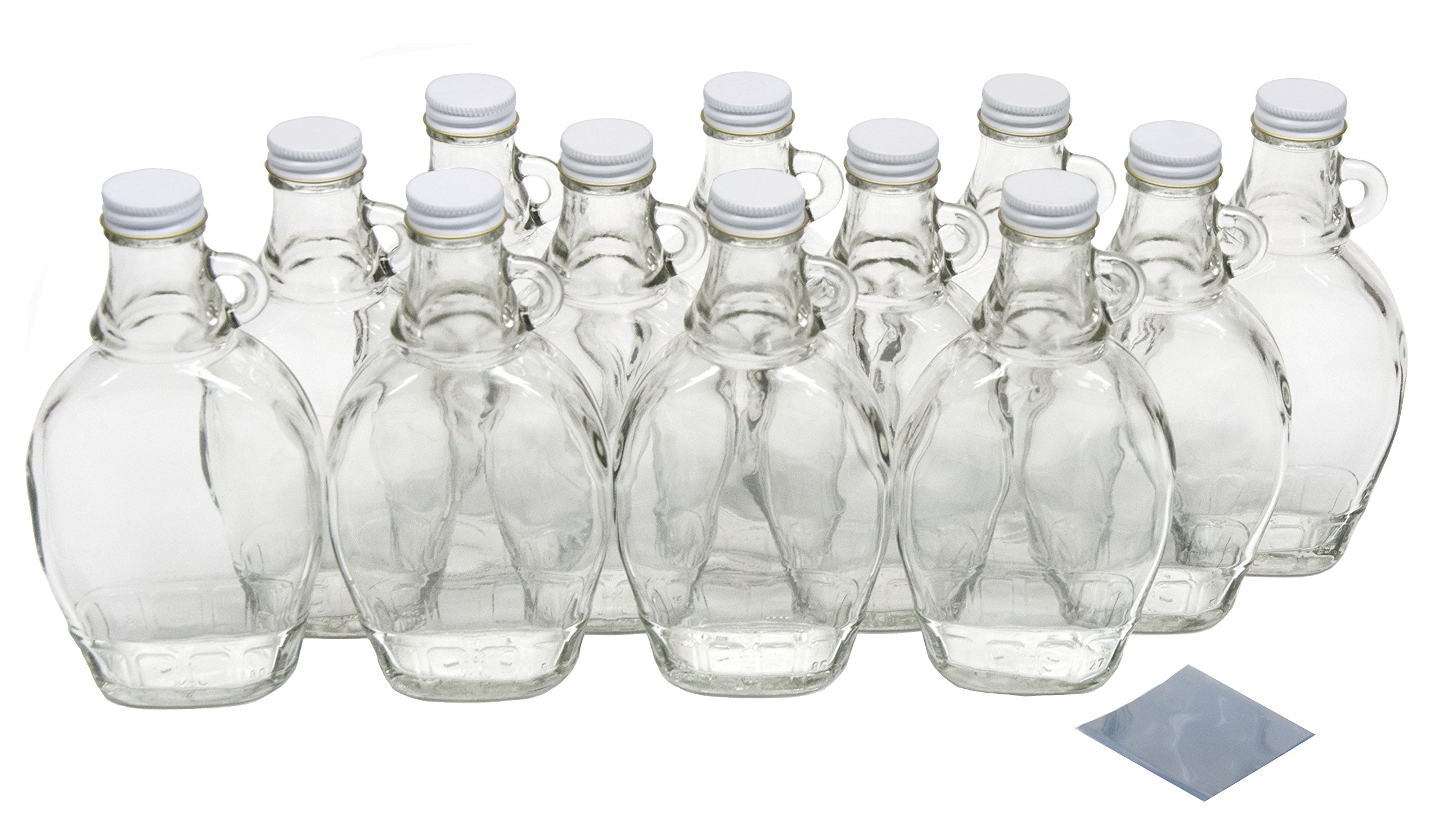 North Mountain Supply - MSJ-8oz 8 Ounce glass Maple Syrup Bottles with Loop Handle & White Metal Lids & Shrink Bands - case of 1