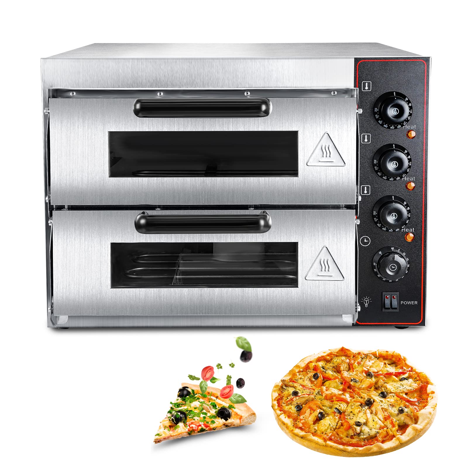 ZXMT commercial Pizza Oven Double Oven 3000W 16 inch Stainless Steel Pizza Electric countertop Pizza and Snack Oven Multipurpose