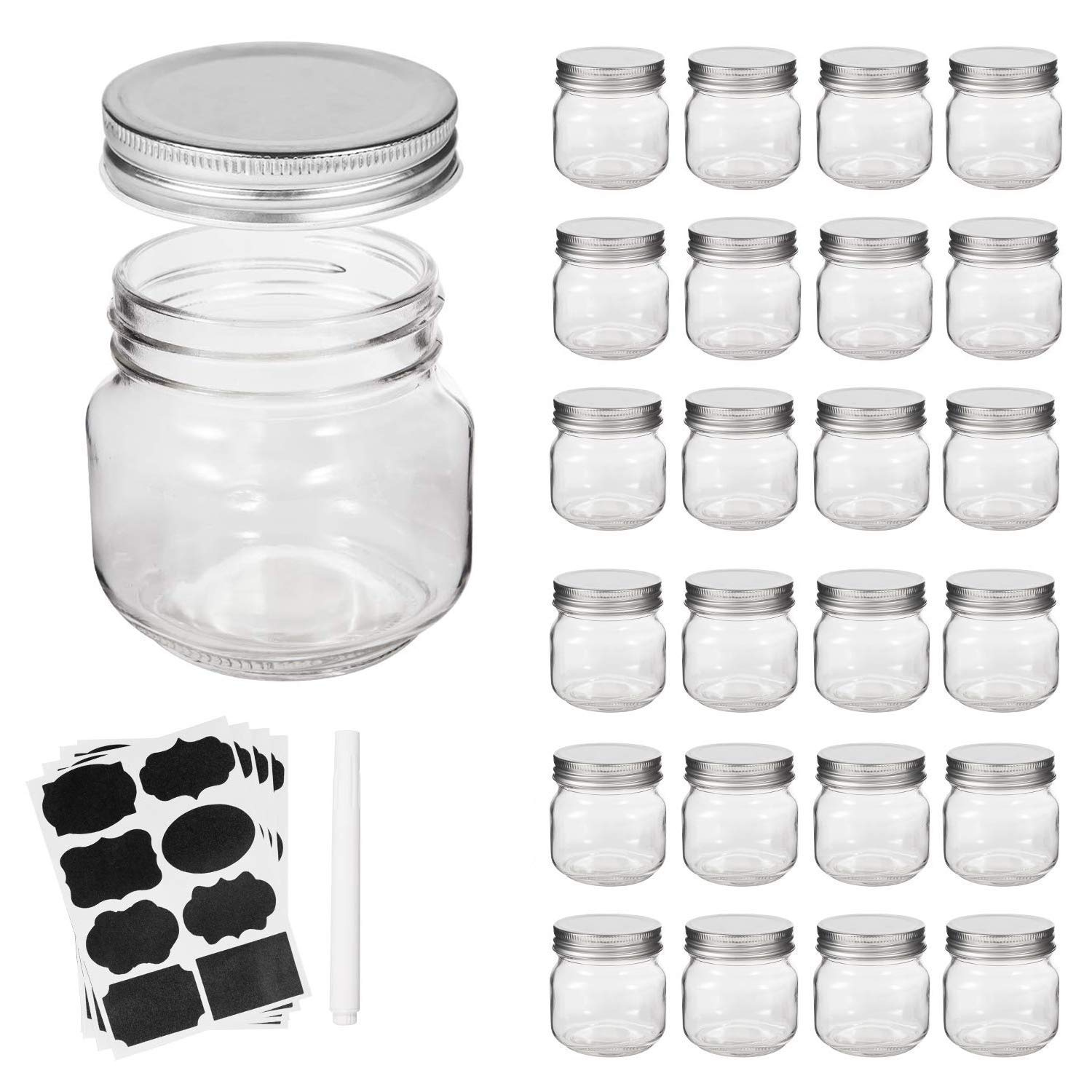 Accguan Mason Jars, Accguan glass jar 8OZ With Regular Lids and Bands(Silver), Ideal for Jam,Honey,Wedding Favors,Shower Favors, 24 PAcK