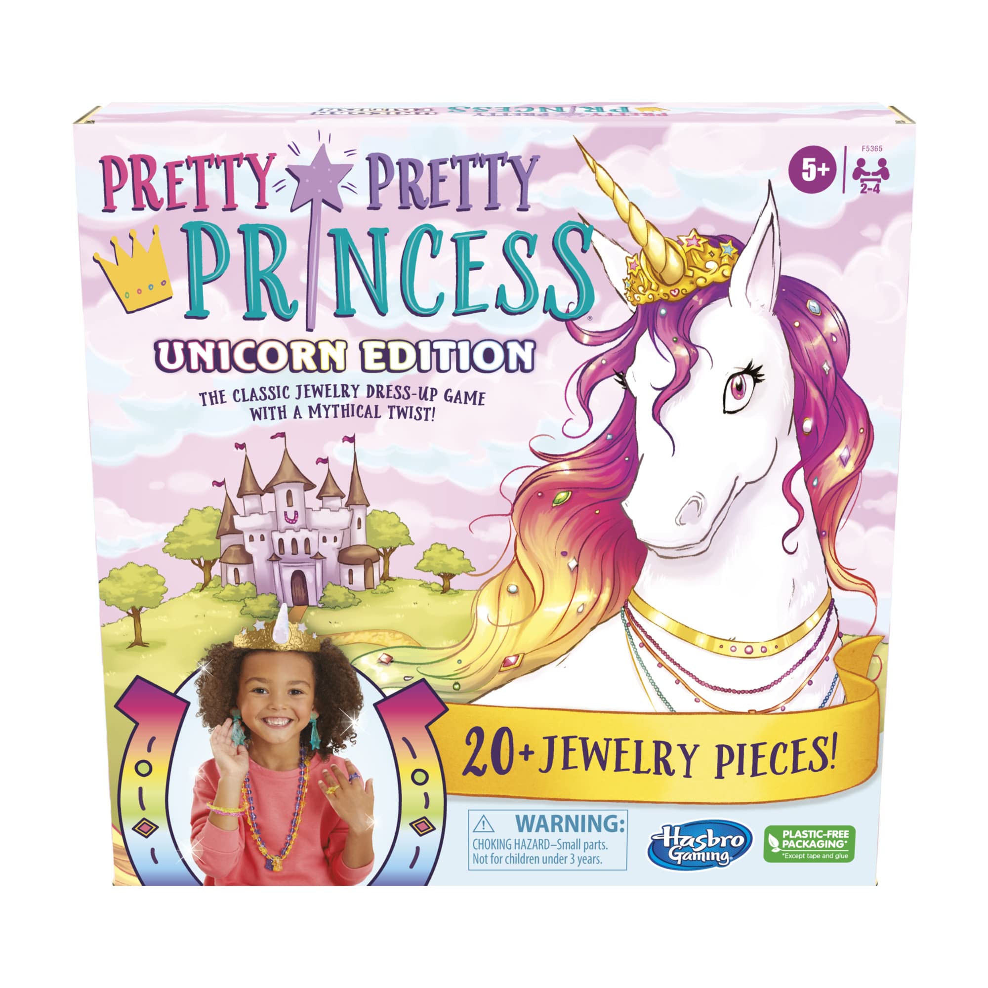 Hasbro gaming Pretty Pretty Princess Unicorn Edition Board game, Jewelry Dress-Up game for Kids Ages 5 and Up, Includes 20 Jewel