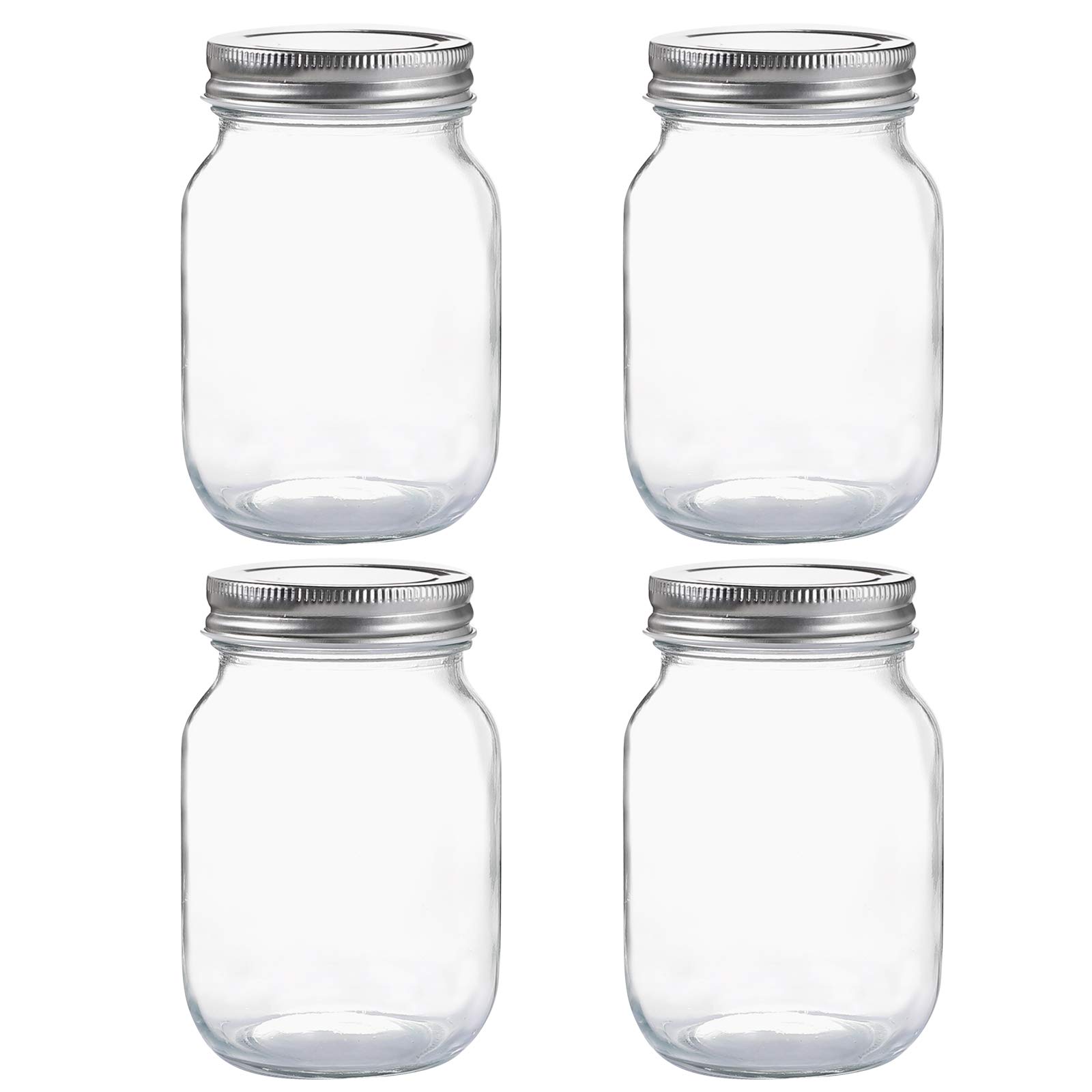 YINGERHUAN glass Regular Mouth Mason Jars, 16 oz clear glass Jars with Silver Metal Lids for Sealing, canning Jars for Food Storage, Overni