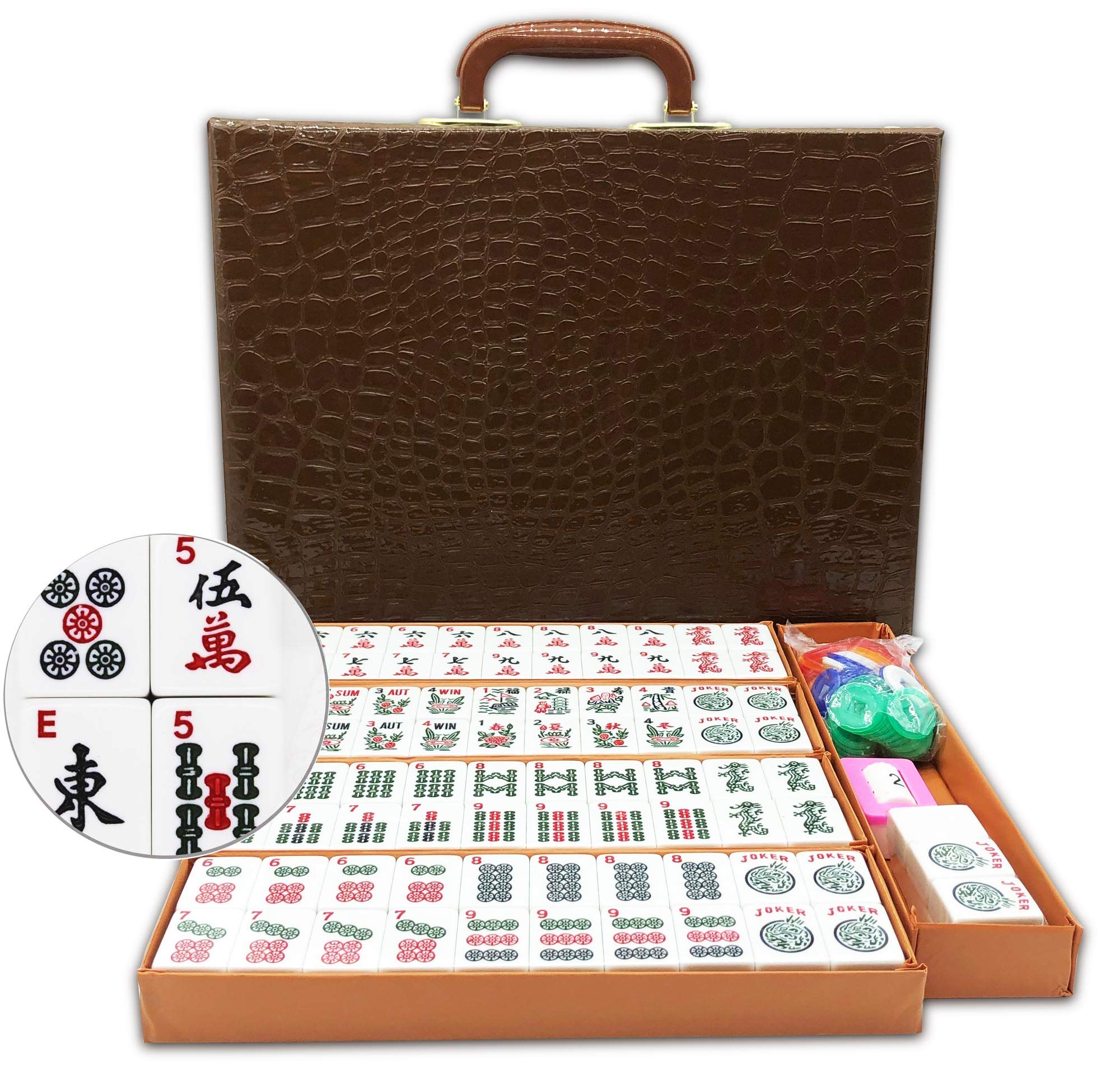 Mose Cafolo Traveler Size American Mahjong game Set - 166 White Engraved 12 Tiles for Western Mah Jong, Mahjongg, Mah-Jongg Play wit
