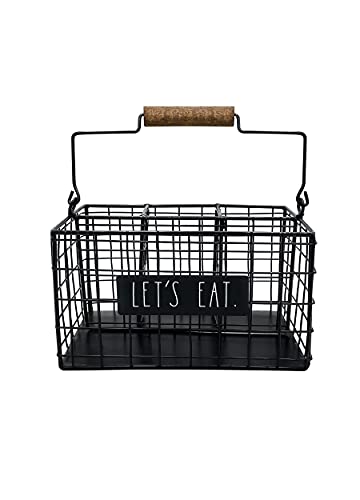 Rae Dunn 6 Section Utensil caddy - Silverware Holder, cutlery caddy for Fork, Knife and Spoon - Rustic Farmhouse Metal grid-Iron