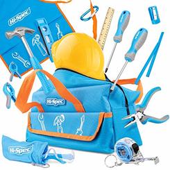 Hi-Spec 18 Piece Kids Blue Tool Kit Set with Tool Bag. Real Metal DIY Hand Tools for Children & Starters Including Work Apron, D