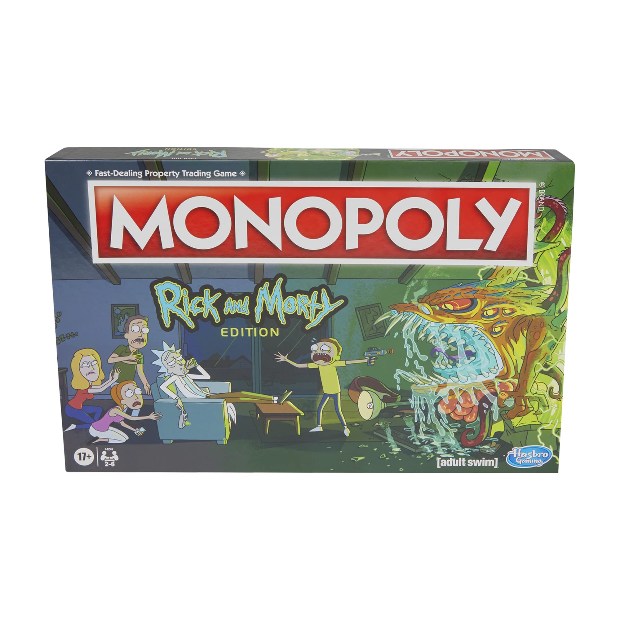 Hasbro Monopoly: Rick and Morty Edition Board game, cartoon Network game for Families and Teens 17+, Includes collectible Monopoly Toke