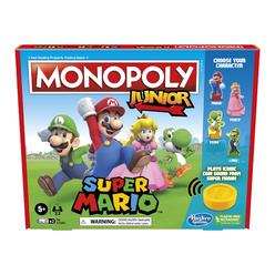 Monopoly Junior Super Mario Edition Board game, Fun Kids game Ages 5 and Up, Explore The Mushroom Kingdom as Mario, Peach, Yoshi