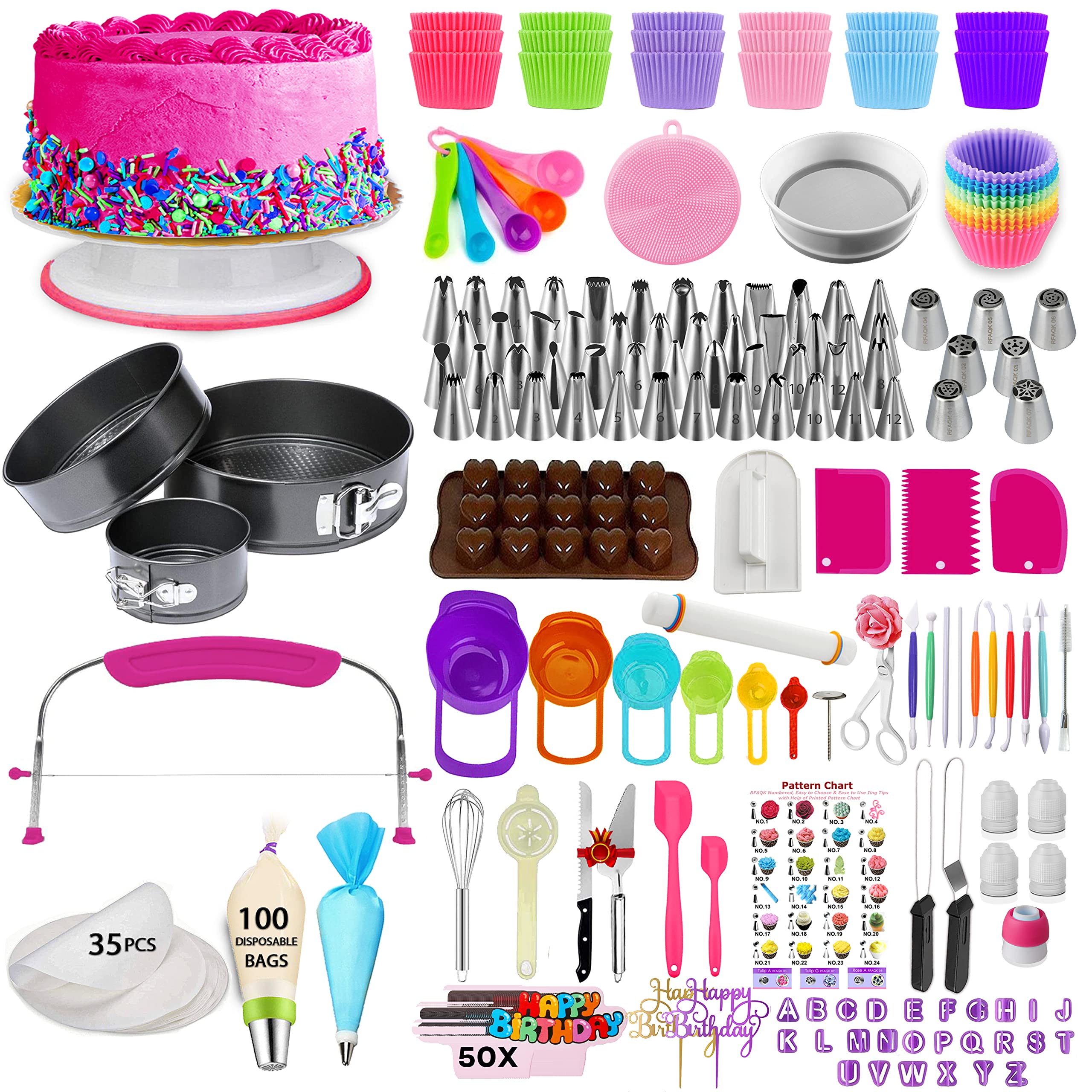 RFAQK cake Decorating Kit with Baking Supplies- RFAQK cake Decoration Set including Springform Pans, cake Turntable, Numbered Piping T