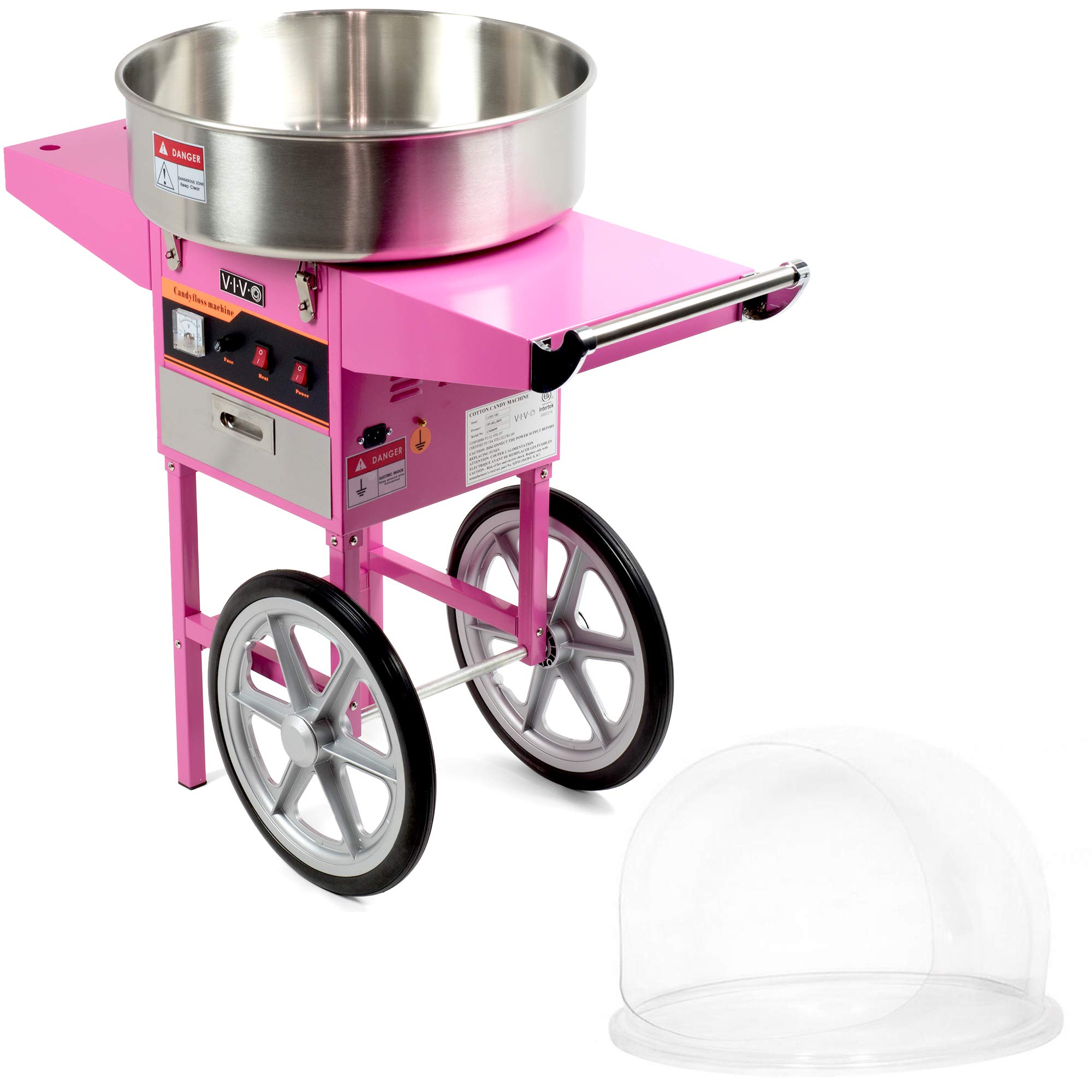 VIVO Pink Electric commercial cotton candy Machinecandy Floss Maker, Mobile cart with Bubble Shield cANDY-KIT-2