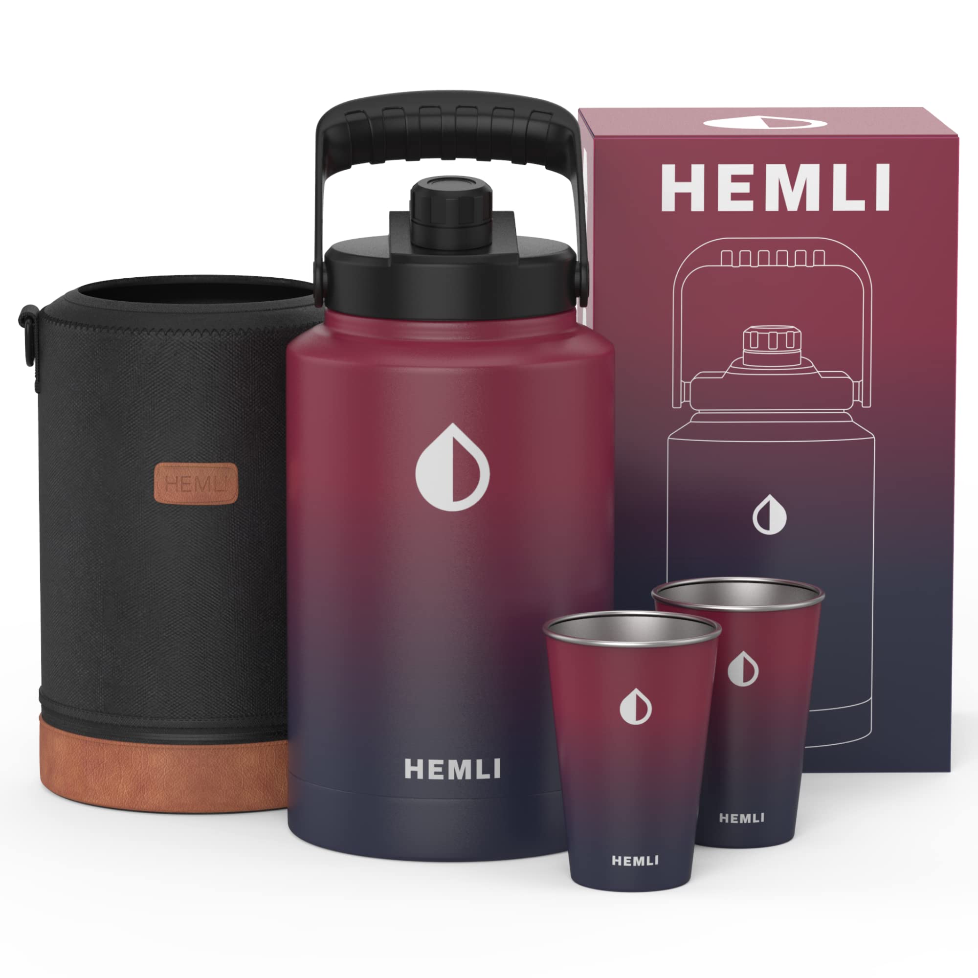 HEMLI One gallon Water Bottle Insulated, 128 oz Insulated Stainless Steel Water Bottle, One gallon Jug, Double-Walled Vacuum-Sea