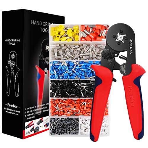 preciva Ferrule Crimping Tool Kit, Preciva AWG23-7 Self-adjustable Ratchet Wire Crimping Tool Kit Crimper Plier Set with 1200PCS Wire Te