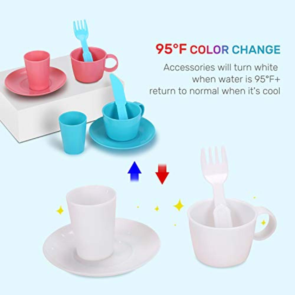 CUTE STONE Color Changing Kitchen Sink Toys, Children Heat Sensitive Electric Dishwasher Playing Toy with Running Water, Automat