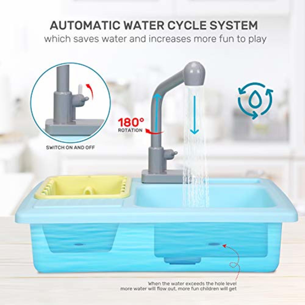 CUTE STONE Color Changing Kitchen Sink Toys, Children Heat Sensitive Electric Dishwasher Playing Toy with Running Water, Automat