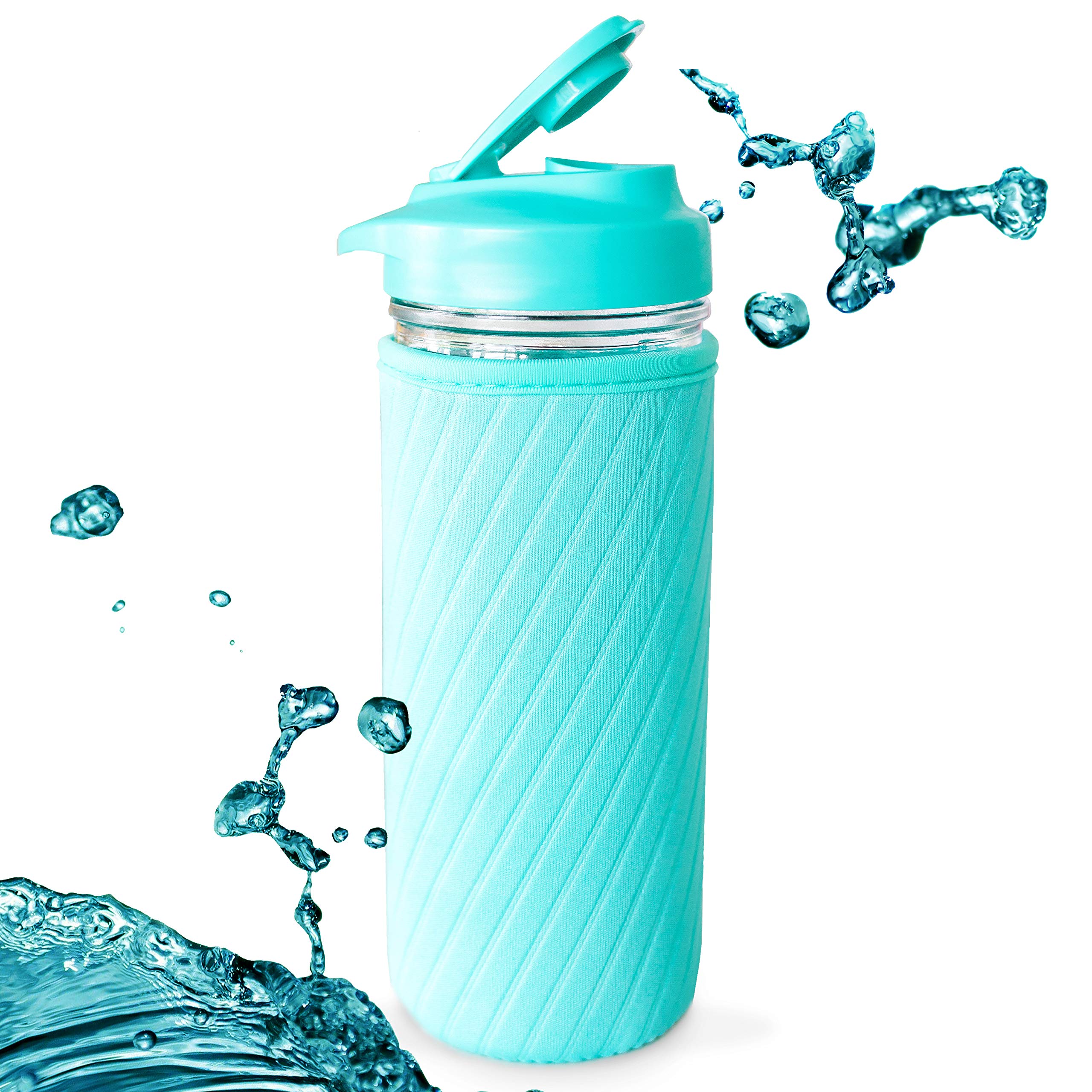 Masontops 3 Pc Mason Jar Water Bottle Set - 1 X 16 oz Regular Mouth Jar - 1 Turquoise Insulator Sleeve - 1 Turquoise Drinking Li