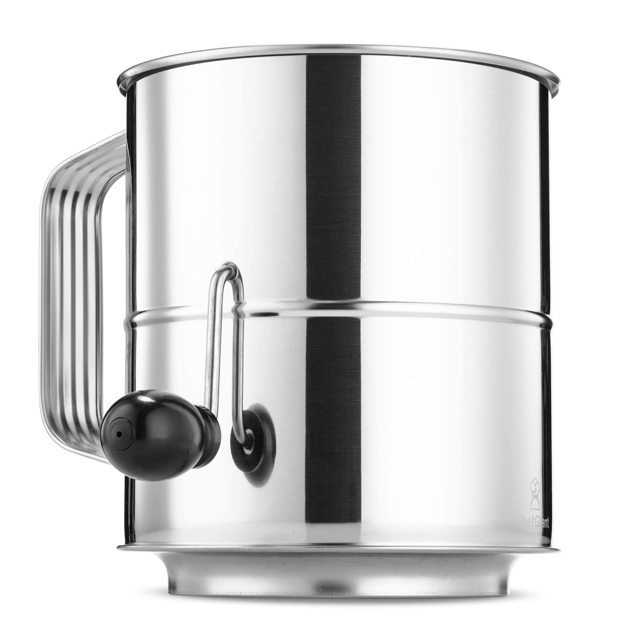 chefgiant Flour Sifter 8 cup Stainless Steel Rotary Hand crank, Baking Sugar Sifter with 16 Fine Mesh Screen, corrosion Resistan