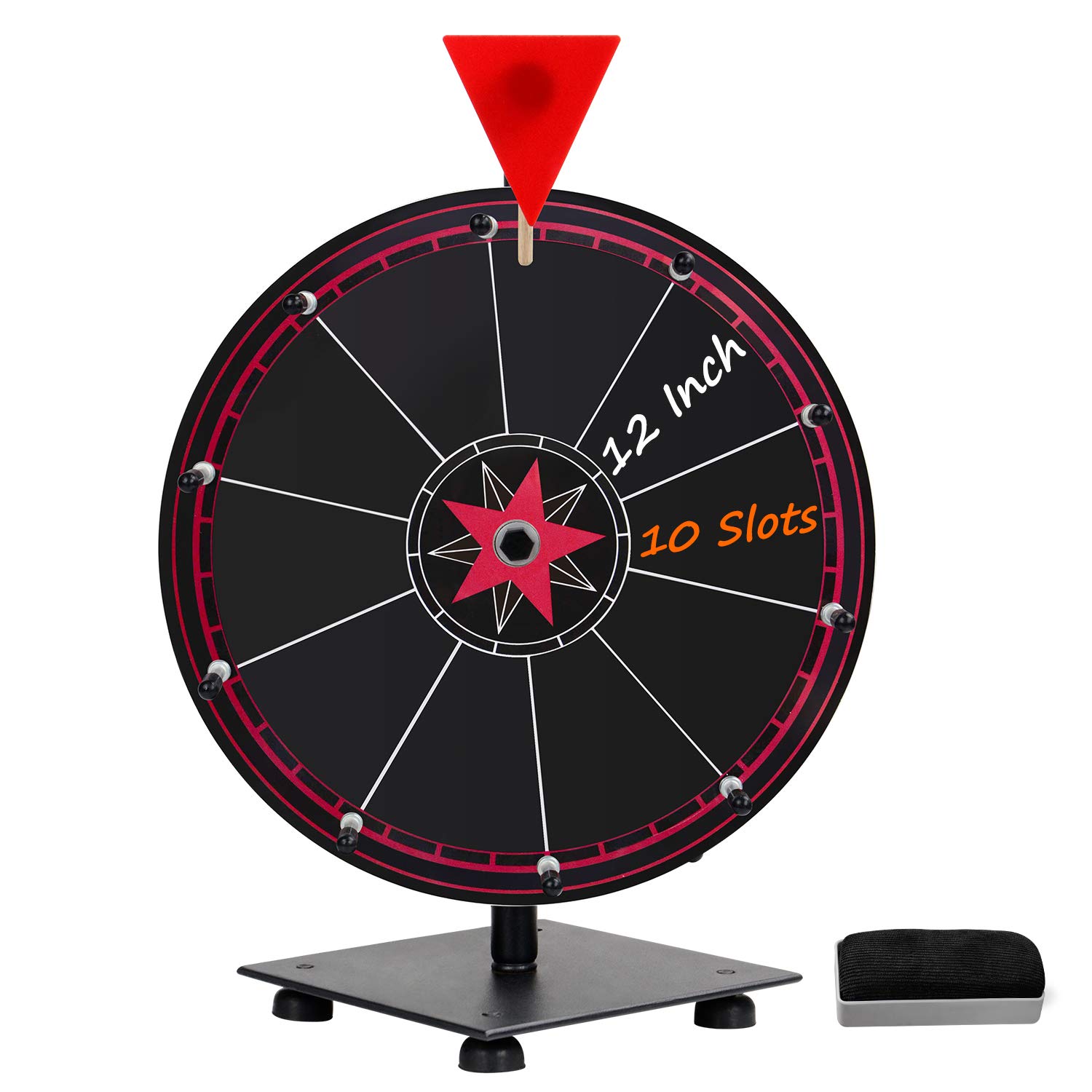 t-sign Spinning Wheel for Prizes, 10 Slots color Prize Wheel with Eraser, 12 Inch Spin Wheel with Stand, Roulette Wheel for Tabletop -