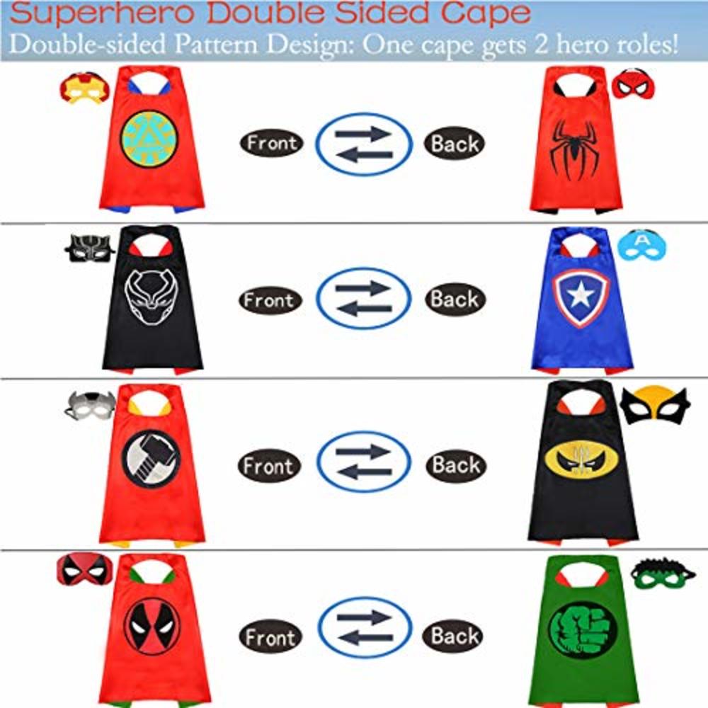 NuGeriAZ Superhero Capes and Mask for Kids Superhero Costumes Double Side Capes Superhero Toy 4-10 Year Kids Best Gifts