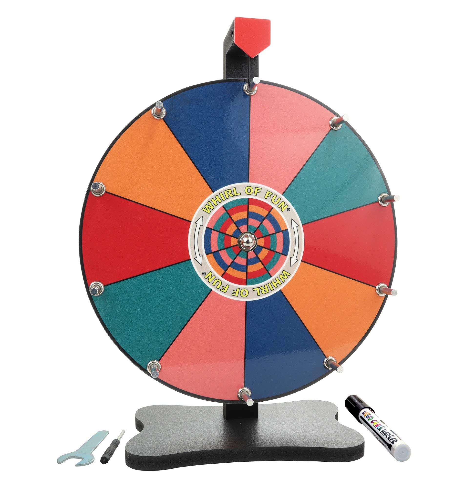 Whirl of Fun 12 Inch Prize Wheel - Spinning Wheel for Prizes with Stand, 10 color Slots, customize Erasable Whiteboard Surface,