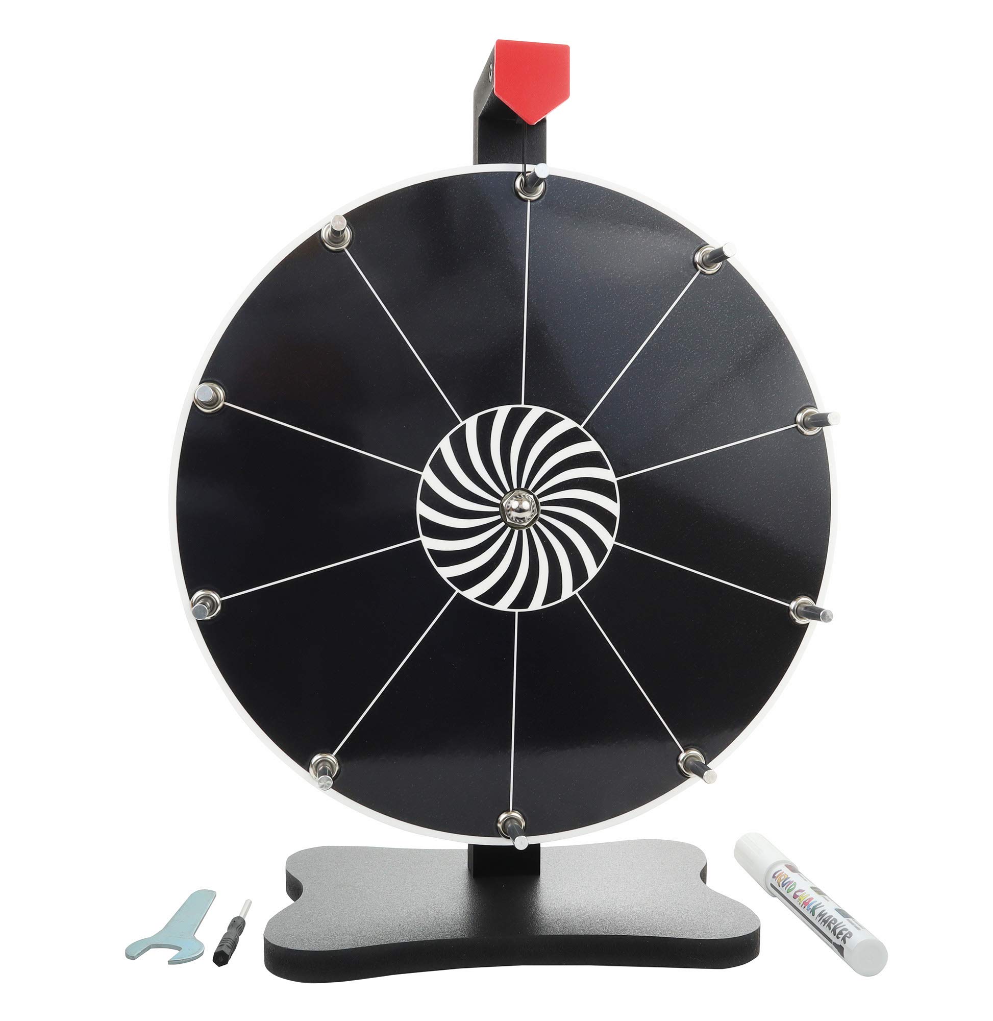 Whirl of Fun 12 Inch Black Prize Wheel-Spinning Wheel for Prizes with Stand, 10 Slots, customize Erasable Whiteboard Surface, Po