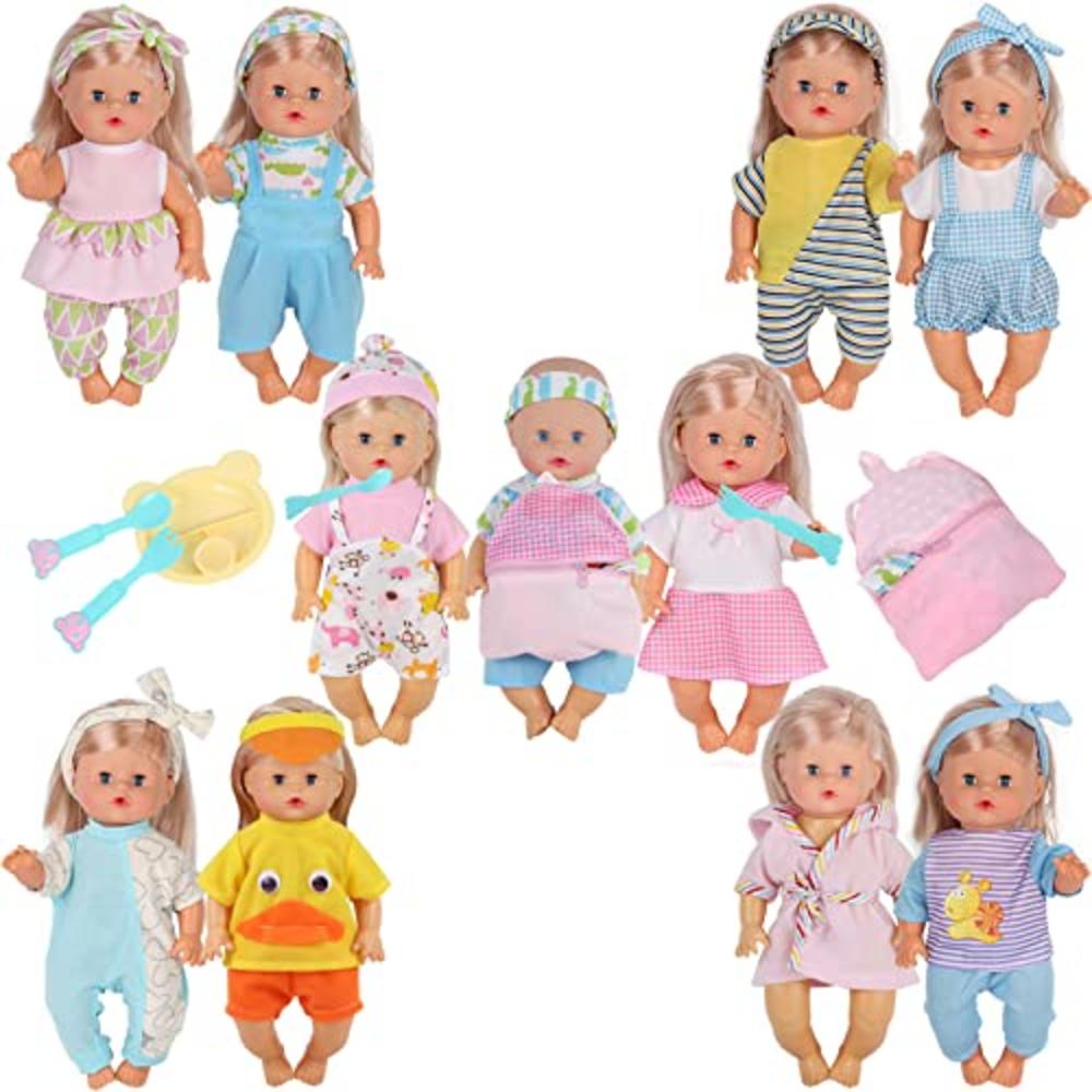 Young Buds 10 Sets for 10-11-12 Inch Baby Doll Clothes Dress Newborn Baby Doll Accessories Gown Costumes Outfits with Schoolbag Kitchen Toy
