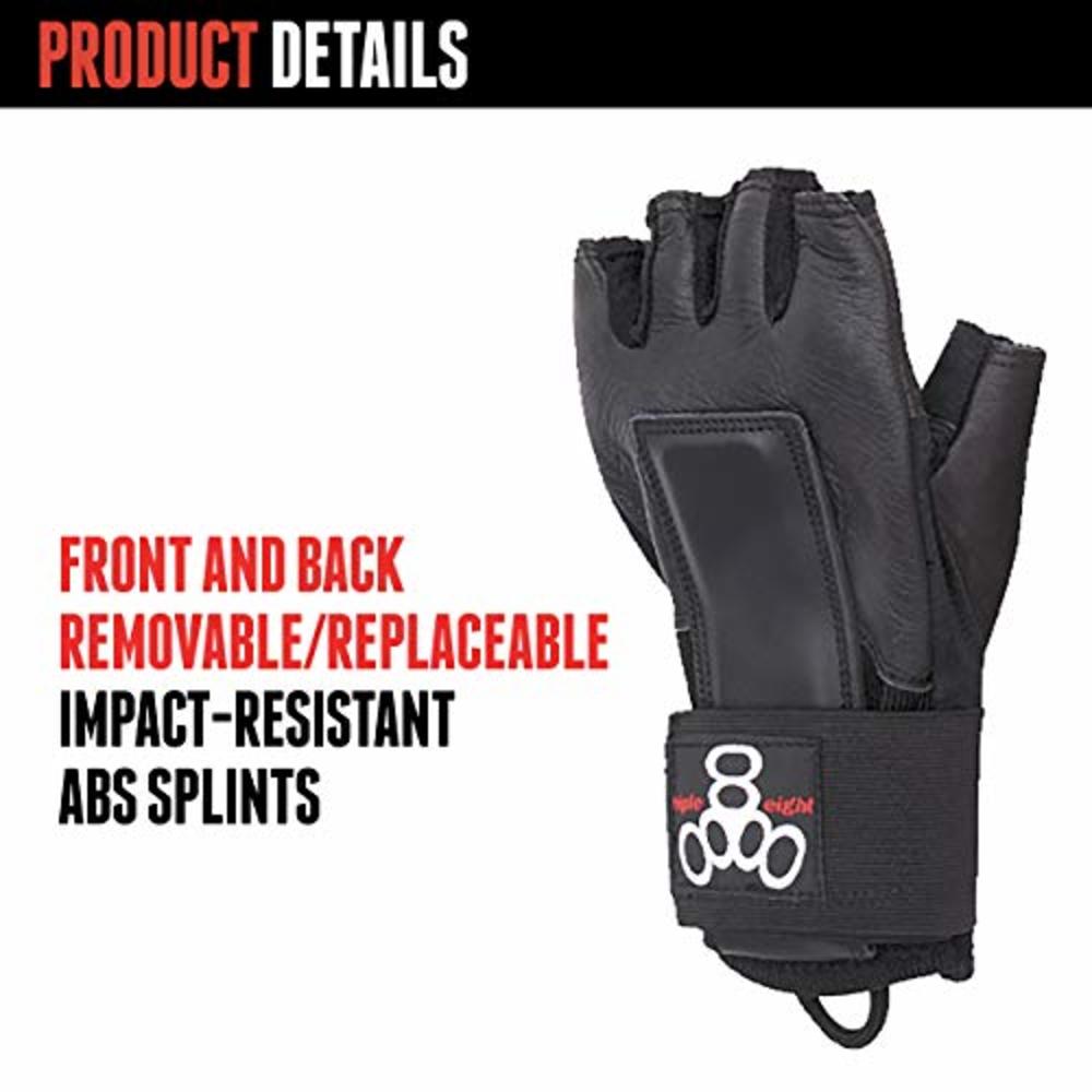 Triple Eight Hired Hands Skateboarding Wrist Guard Gloves, Large, Black (604352 80003)