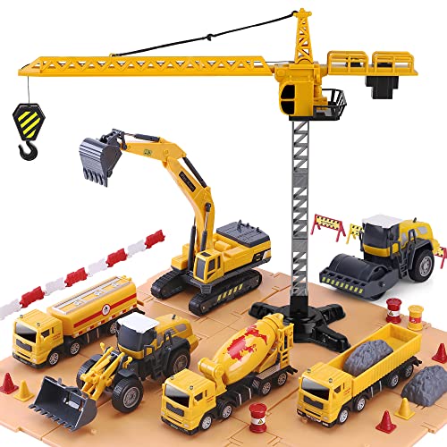 iPlay, iLearn Construction Site Vehicles Toy Set, Kids Engineering Playset, Tractor, Digger, Crane, Dump Trucks, Excavator, Ceme