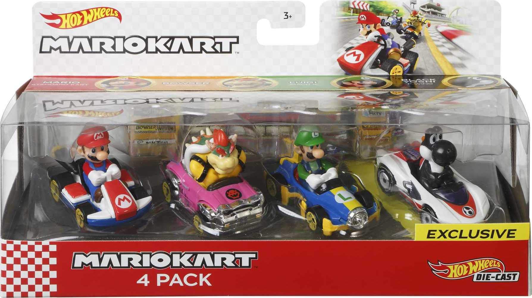 Hot Wheels Mario Kart characters and Karts as Hot Wheels Die-cast Toy cars 4-Pack Exclusive]