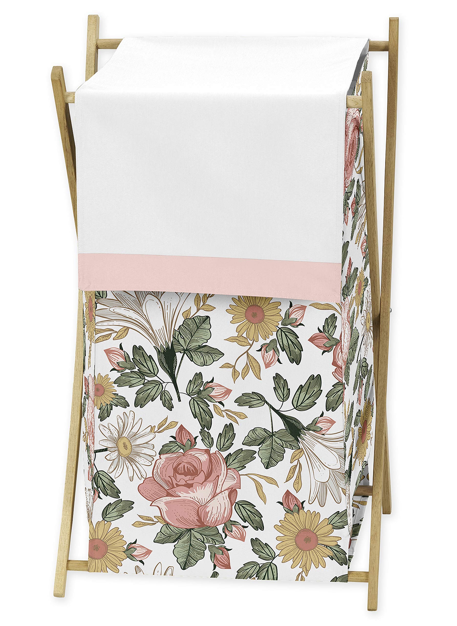 Sweet Jojo Designs Vintage Floral Boho Baby Kid clothes Laundry Hamper - Blush Pink, Yellow, green and White Shabby chic Rose Fl