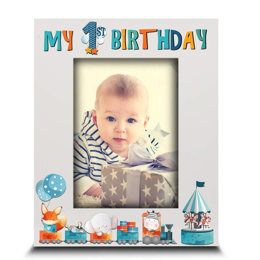 Bella Busta-My 1st Birthday-Baby Boy, Baby girl First Birthday-UV Print Wood Picture Frame (Boy, 5x7 Vertical)