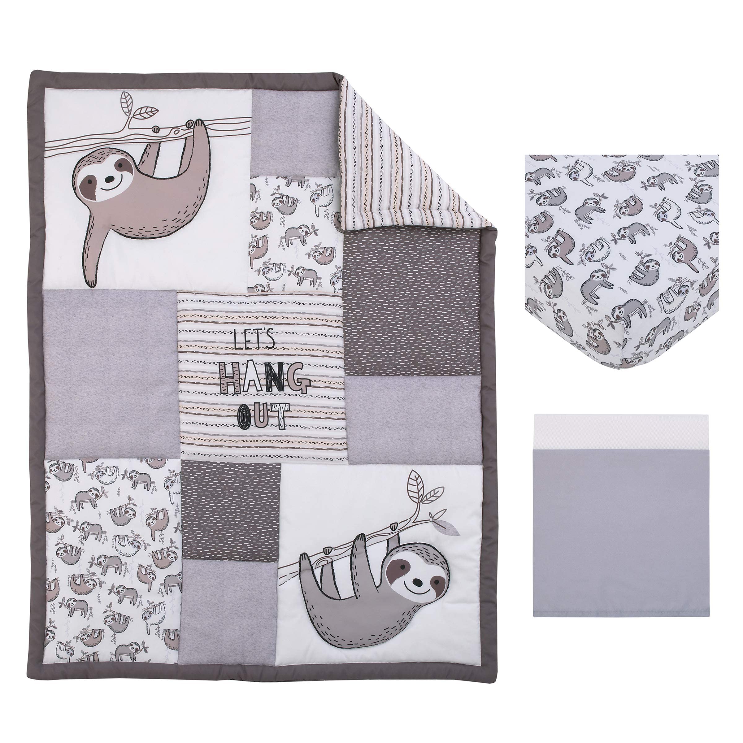NoJo Little Love by NoJo Sloth Lets Hang Out grey, White and charcoal 3 Piece Nursery crib Bedding Set - comforter, crib Sheet, Dust