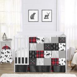 Sweet Jojo Designs grey, Black and Red Woodland Plaid and Arrow Rustic Patch Baby Boy crib Bedding Set by Sweet Jojo Designs - 4 Pieces - Flannel M