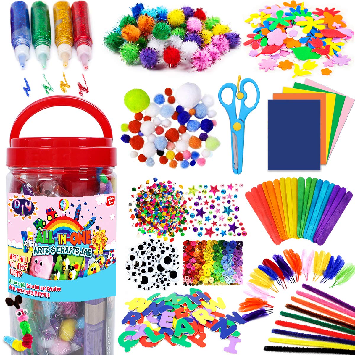 FunzBo Arts and crafts Supplies for Kids - craft Art Supply Kit for Toddlers Age 4 5 6 7 8 9 - All in One DIY crafting School Ki