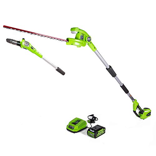 greenworks 40V 8-inch cordless Pole Saw with Hedge Trimmer Attachment 20Ah Battery and charger Included