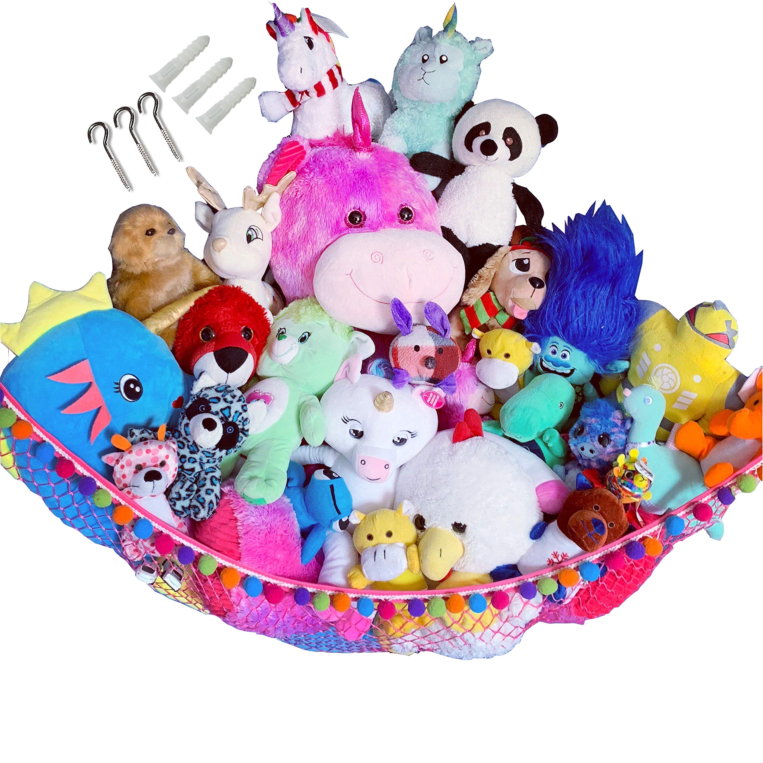 HOME4 Plush Animal Teddy Bear Hanging Storage Toys Hammock Net With Fun  Poms Poms - Organize Small, Large, giant Stuffed Toys Ba