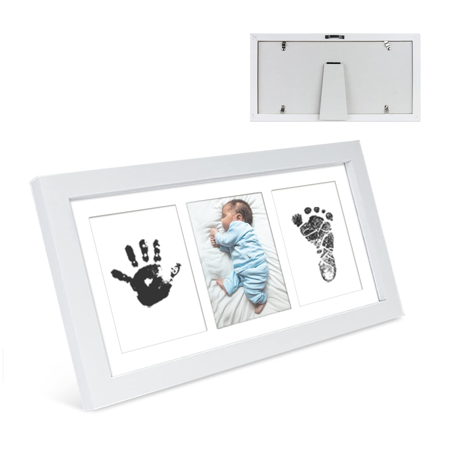 BHealthLife Baby Print Photo Frame Kit clean-Touch Ink Pad Handprint Footprint Newborn Baby Shower Keepsakes Birthday gift-White