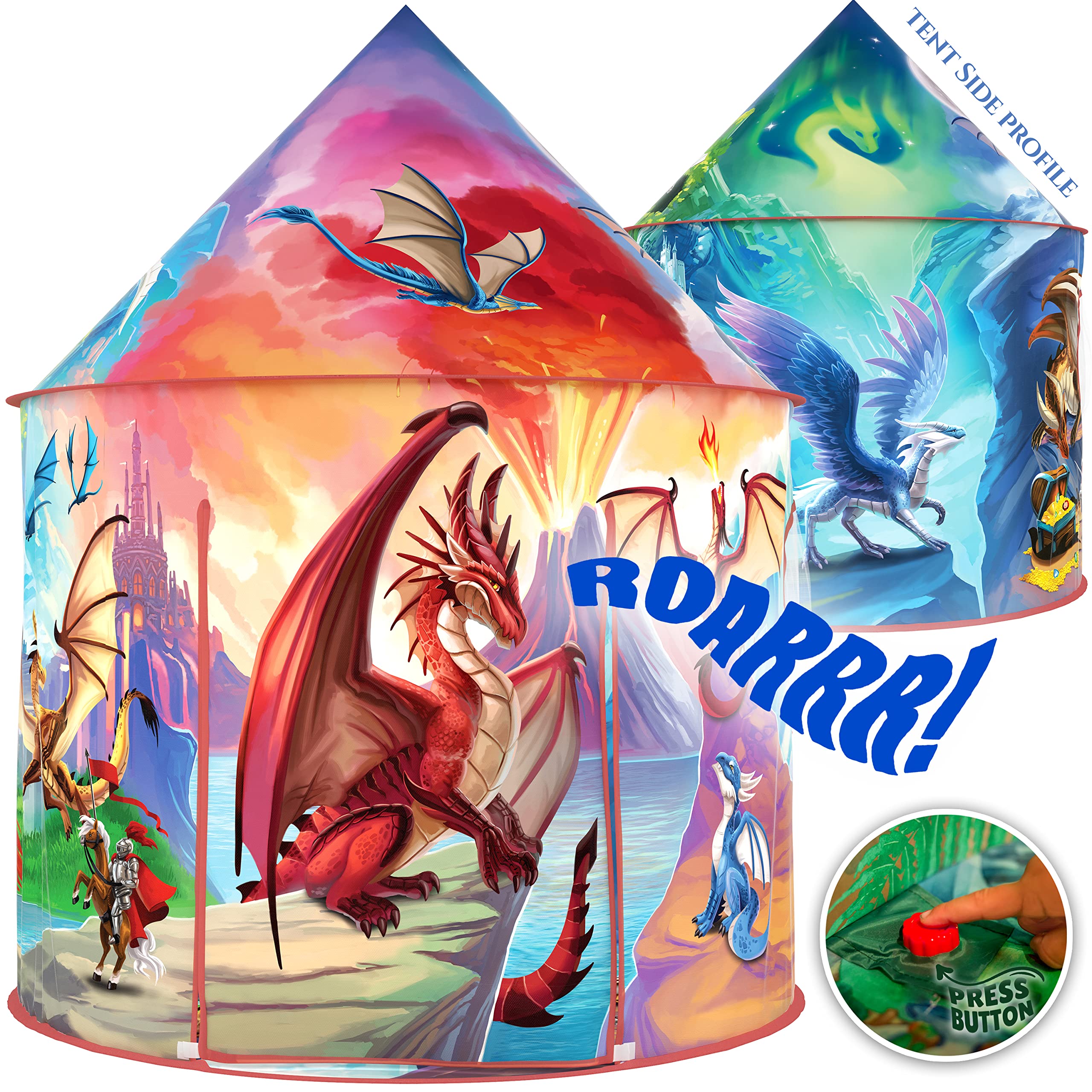 W&O Dragon Hero Kids Tent with Roar Button - Epic Dragon Tent - Pop Up Tent for Kids - Dragon Toys for Boys & girls - Kids Play 