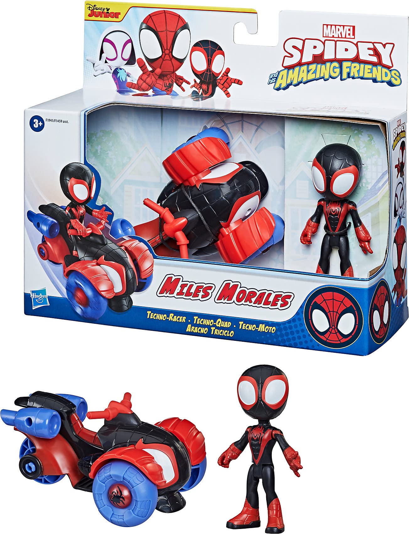 Spidey and His Amazing Friends Marvel Miles Morales Action Figure and Techno-Racer Vehicle, for Kids Ages 3 and Up (F1941)
