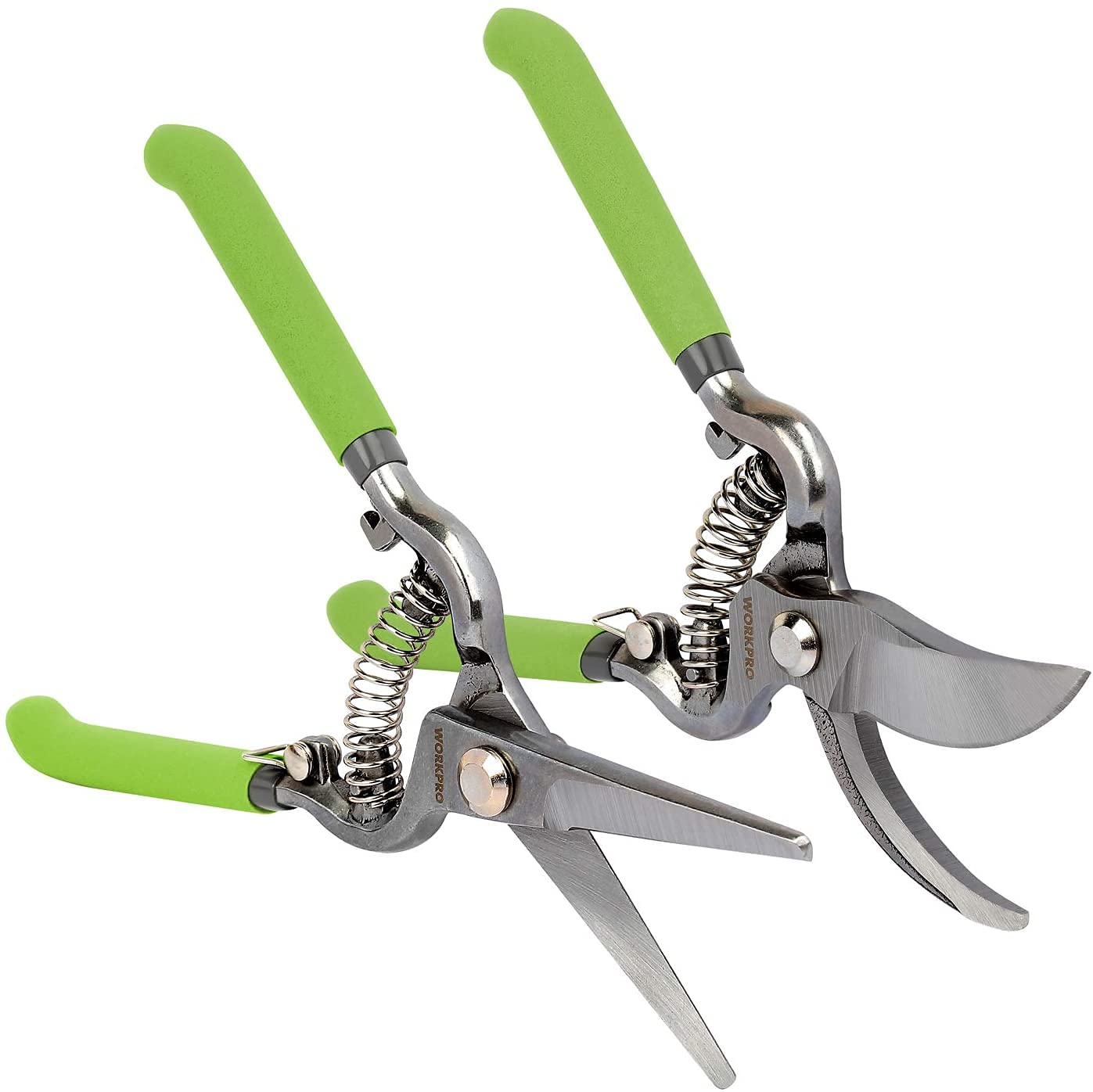 WORKPRO 2-Piece Pruning Shears Set, Drop Forged 8 Bypass garden Shears and 8 Handing Pruner with Steel Straight Blade