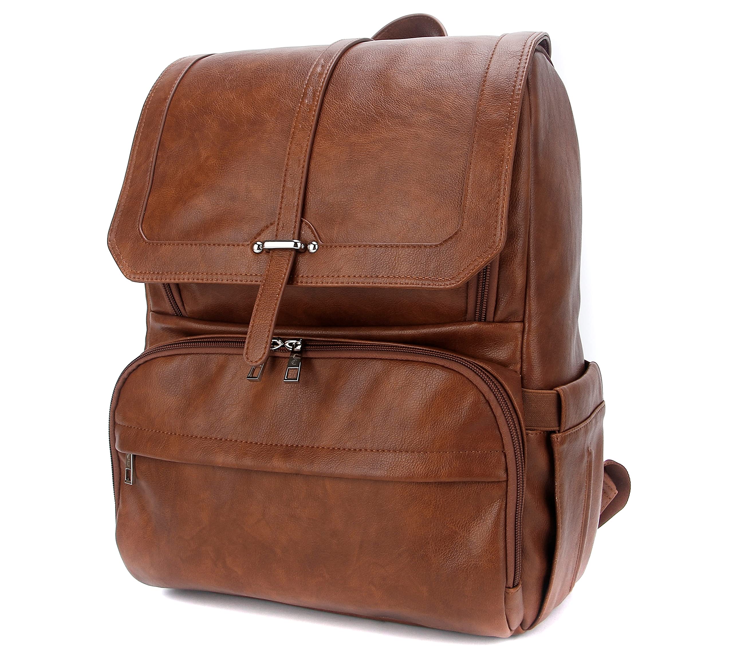 cc citi collective citi collective Navigator Saddle Brown Diaper Bag Backpack -Premium Vegan Leather- compact Spacious Design With Insulated Pocket