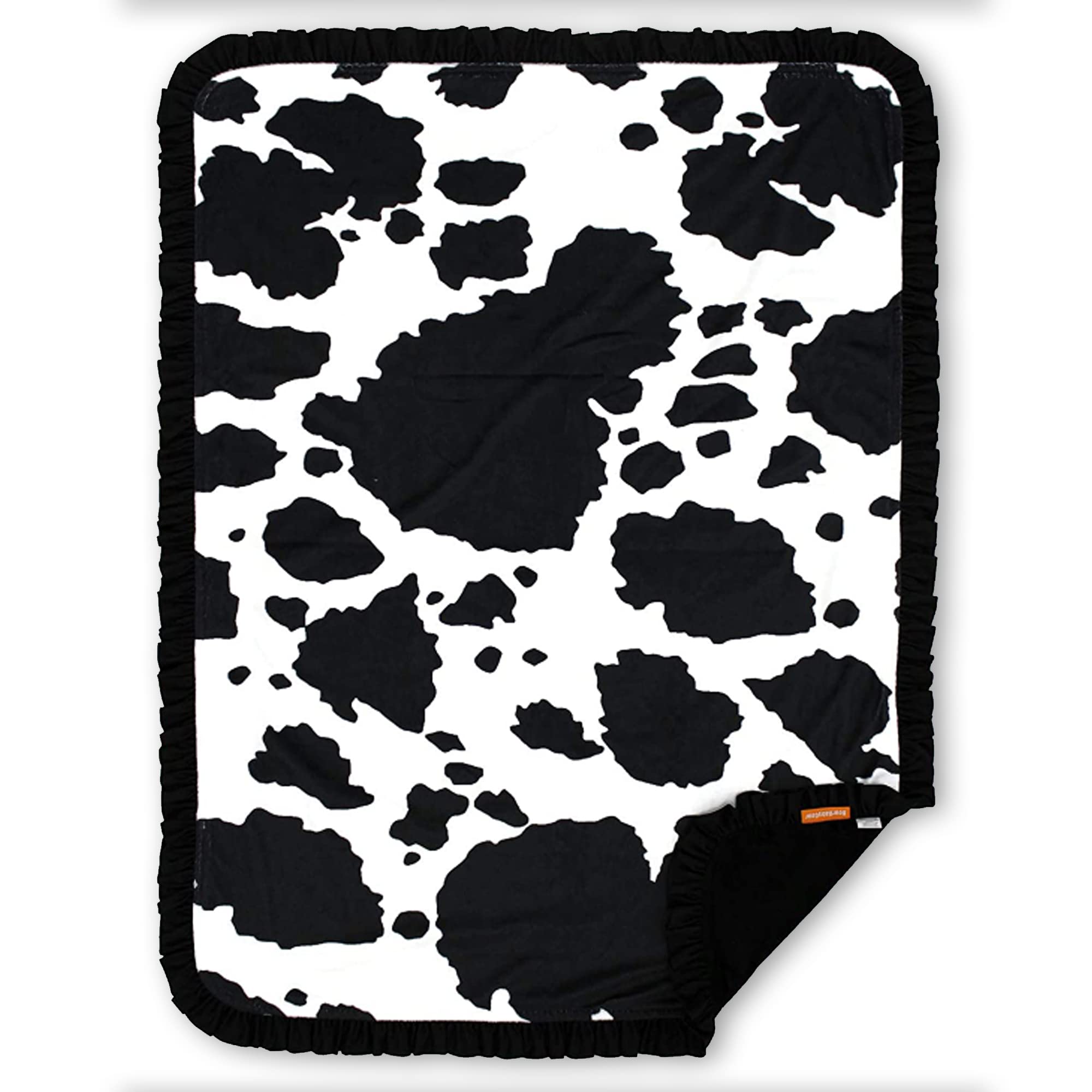 Dear Baby gear Black and White cow Print Minky Baby Blanket with Ruffle - Double Layer Soft Baby Blanket That Keeps Babies Warm
