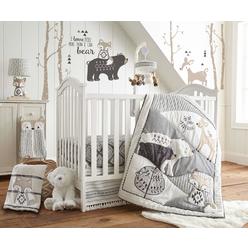 Levtex Baby - Bailey crib Bed Set - Baby Nursery Set - charcoal, Taupe, White - Neutral Forest Theme - 5 Piece Set Includes Quil