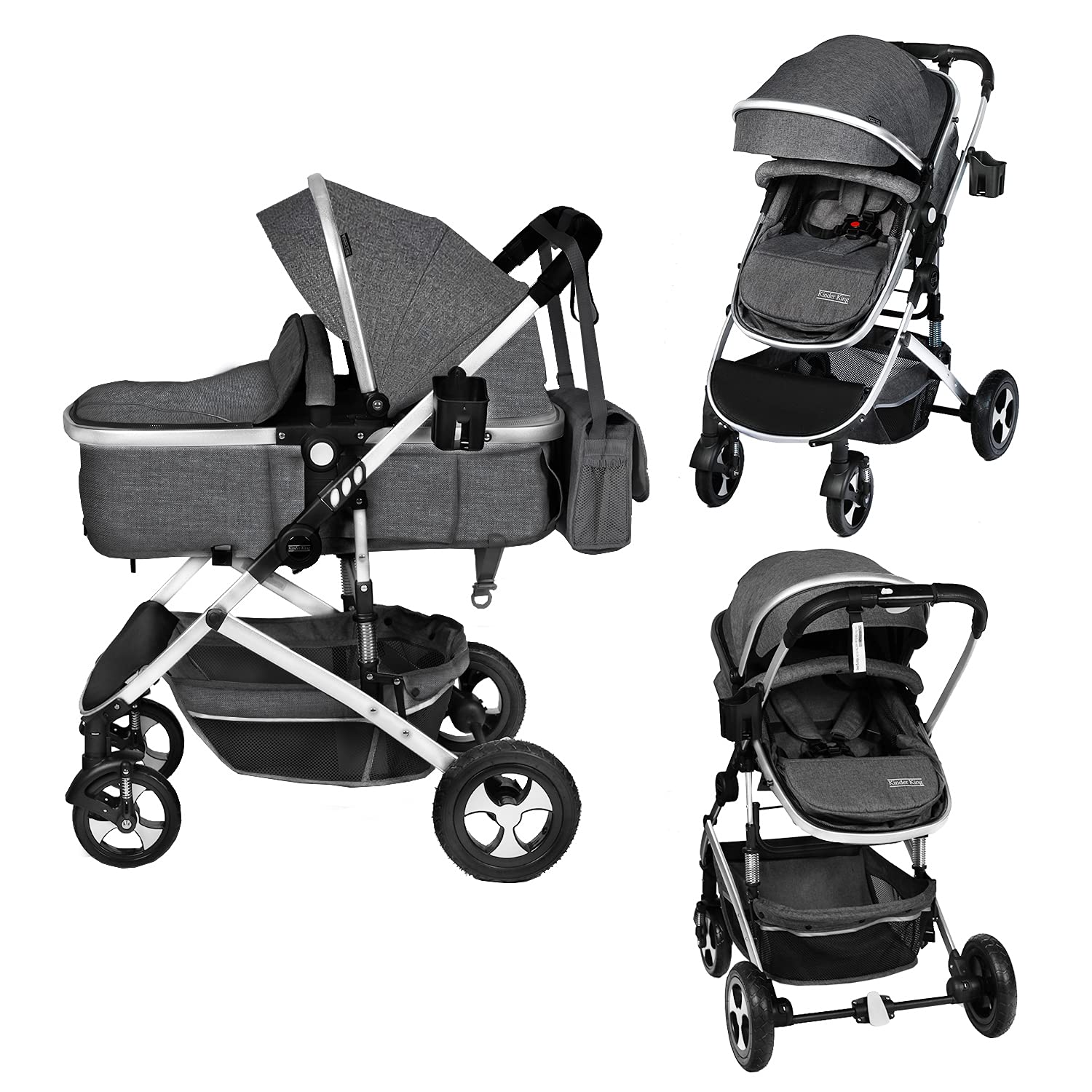 Kinder King 2 in 1 convertible Baby Stroller, Folding High Landscape Infant carriage, Newborn Reversible Bassinet Pram, Adjustab