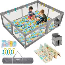 HEAO XXL 79x59 Baby Playpen with Playmat & stroage Bag- Kids Large Playard with 30PcS Pit Balls - Indoor & Outdoor Kids Activity