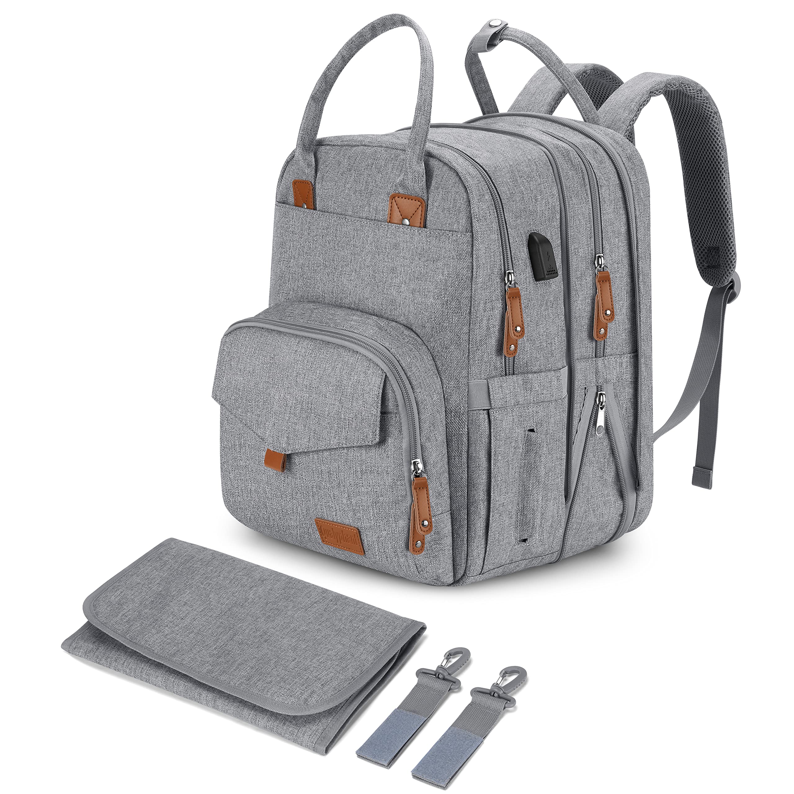 KeaBabies Diaper Bag Backpack - Large Waterproof Travel Baby Bags (Classic Gray)