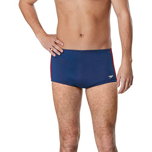 raken Onzuiver Wrok Speedo Mens Swimsuit Square Leg Poly Mesh Training Suit , Navy/Red, 30