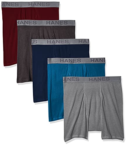 Hanes Ultimate Mens Tagless Boxer Briefs-Multiple Colors (Blues, 5 Pack-Assorted, Medium