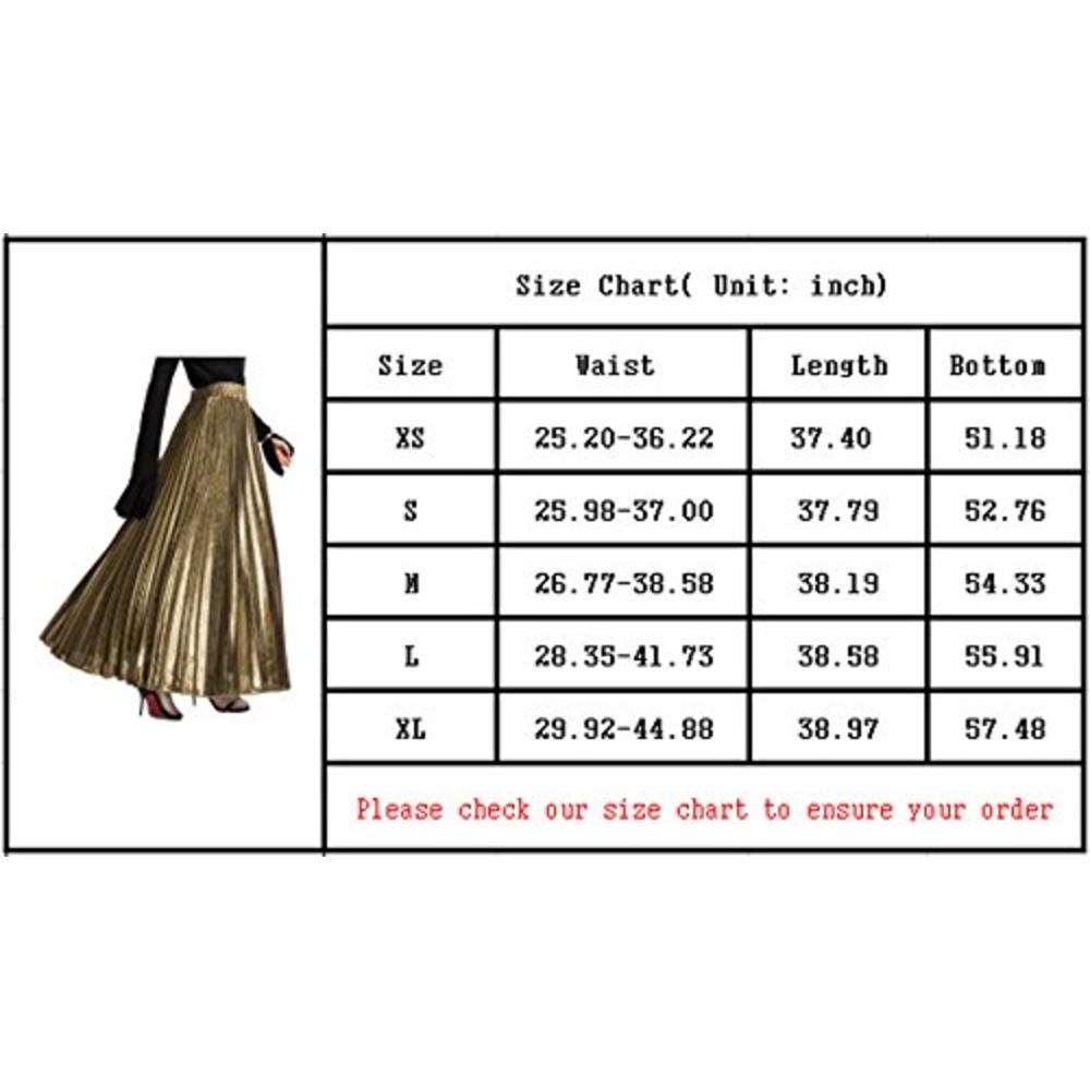 Chartou CHARTOU Womens Premium Metallic Shiny Shimmer Accordion Pleated  Long Maxi Skirt (X-Small, Black)